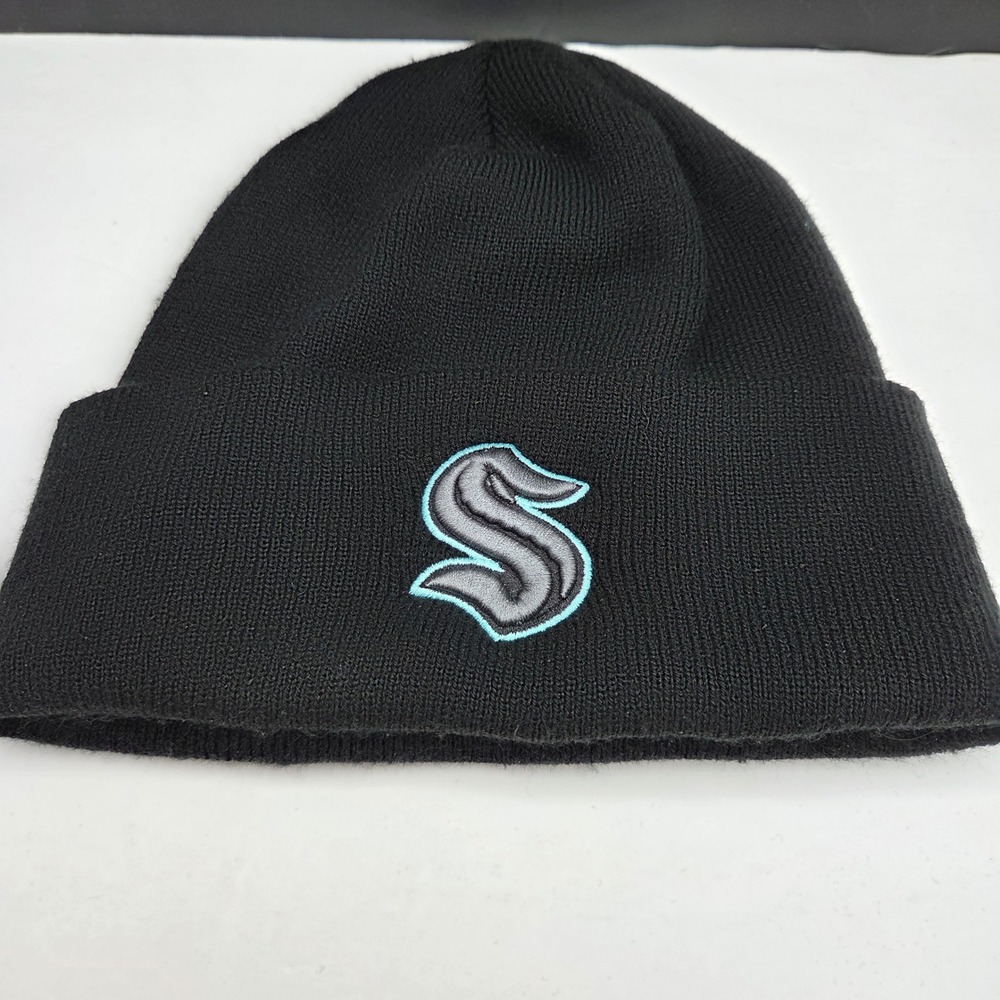 Seattle Kraken NHL Fan Favorite Beanie Hat OSFA Black Knit Embroidered Cuffed S